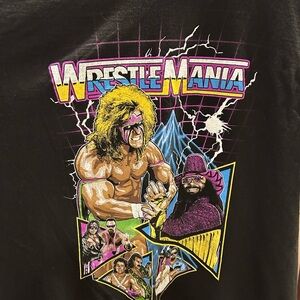 WWE Vintage Black Tee with Neon Yellow Pink Blue Purple Graphic size 2X